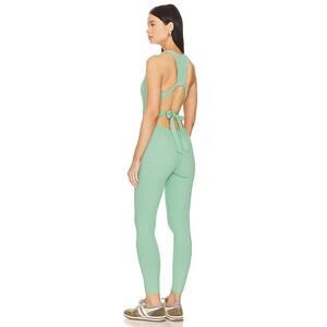 Gigi C Krizia Sage Green Ribbed Jumpsuit Open Back Tie Size Large